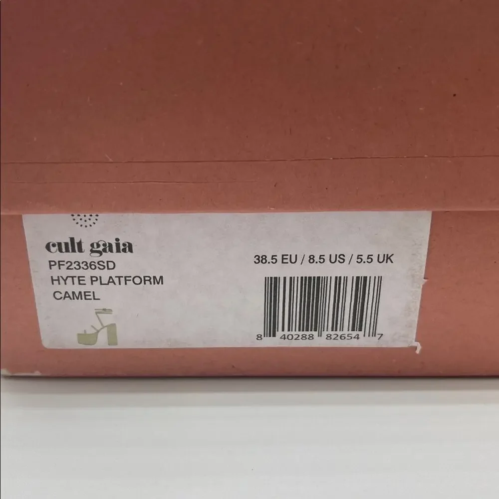 CULT GAIA Hyte Strappy Ankle Wrap Suede Leather Camel Platform Heels Size 8.5